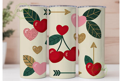 Valentine Cherries 20oz Tumbler Wrap Sublimation PixelChick 