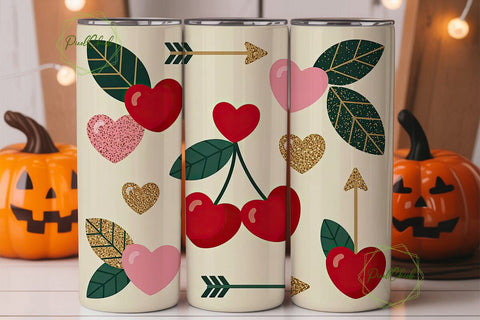 Valentine Cherries 20oz Tumbler Wrap Sublimation PixelChick 