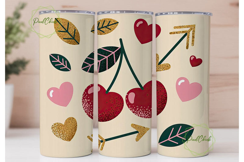 Valentine Cherries 20oz Tumbler Wrap Sublimation PixelChick 