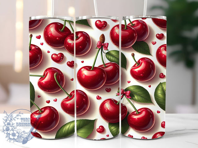 Valentine Cherry Pink Bow Tumbler, Valentine Pink Bow Wrap, 20Oz Sublimation Design, Cute Valentine Cup, Romantic Bow Drinkware, Sweetheart Gift Tumbler, Love Theme Coffee Mug Sublimation ToriDesigns 