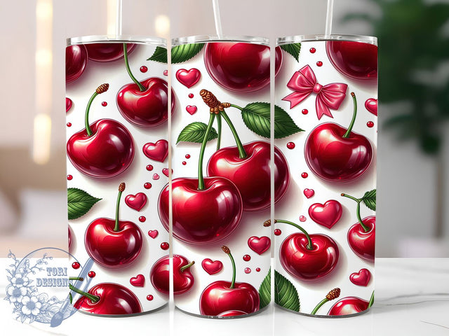 Valentine Cherry Pink Bow Tumbler, Valentine Pink Bow Wrap, 20Oz Sublimation Design, Cute Valentine Cup, Romantic Bow Drinkware, Sweetheart Gift Tumbler, Love Theme Coffee Mug Sublimation ToriDesigns 