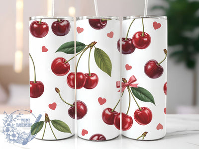 Valentine Cherry Pink Bow Tumbler, Valentine Pink Bow Wrap, 20Oz Sublimation Design, Cute Valentine Cup, Romantic Bow Drinkware, Sweetheart Gift Tumbler, Love Theme Coffee Mug Sublimation ToriDesigns 