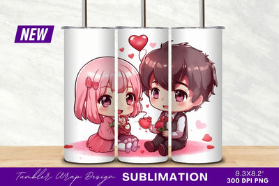 Valentine chibi couple giving hearts tumbler png Sublimation Regulrcrative 