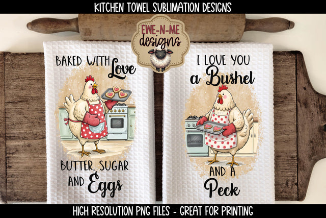 Valentine Chickens Sublimation Kitchen Towel Designs Sublimation Ewe-N-Me Designs 