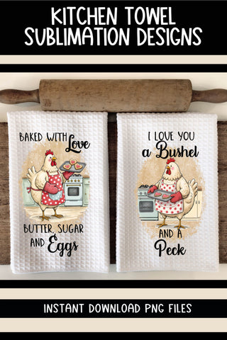 Valentine Chickens Sublimation Kitchen Towel Designs Sublimation Ewe-N-Me Designs 