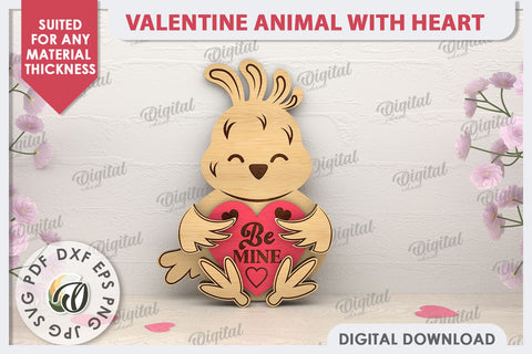 Valentine Chiken with Heart Laser Cut. Cute Animals SVG SVG Evgenyia Guschina 
