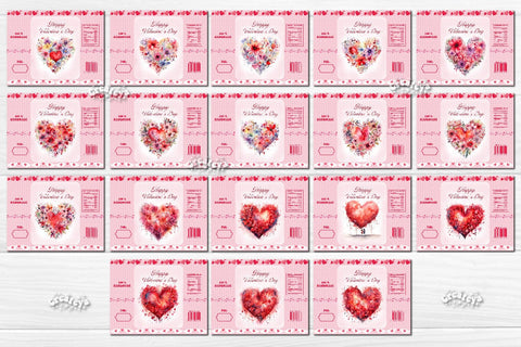 Valentine Chip Bag Bundle template Printable party favor Valentine's gift Watercolor heart and Angels PNG Sublimation Createya Design 