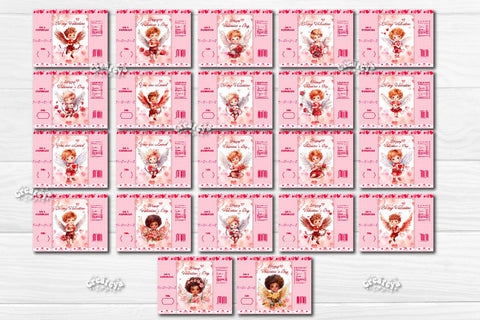Valentine Chip Bag Bundle template Printable party favor Valentine's gift Watercolor heart and Angels PNG Sublimation Createya Design 