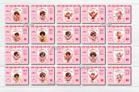 Valentine Chip Bag Bundle template Printable party favor Valentine's gift Watercolor heart and Angels PNG Sublimation Createya Design 