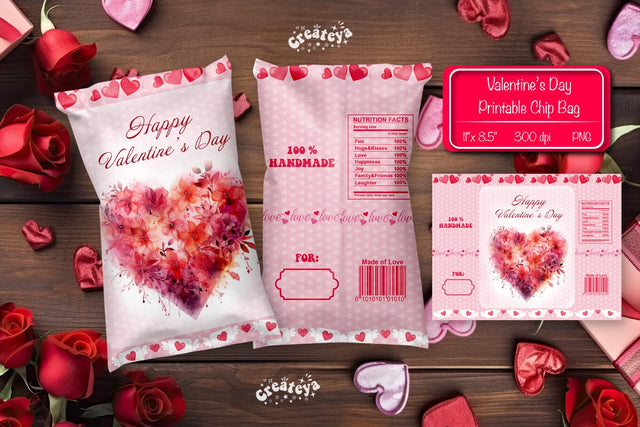 Valentine Chip Bag Printable party favor Valentine gift Printable template Sublimation Createya Design 