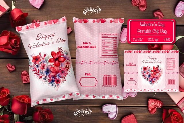 Valentine Chip Bag Printable party favor Valentine gift Printable template Sublimation Createya Design 