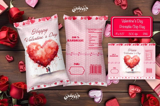 Valentine Chip Bag Printable party favor Valentine gift Printable template Sublimation Createya Design 