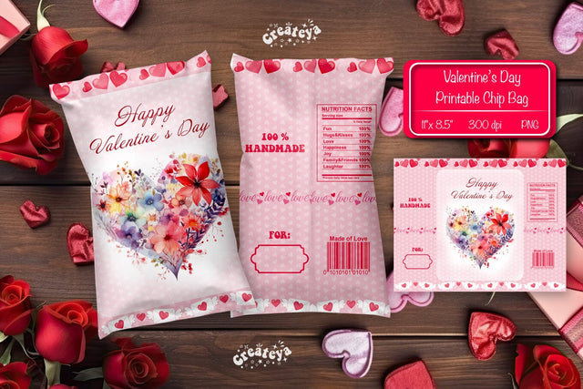 Valentine Chip Bag Printable party favor Valentine gift Printable template Sublimation Createya Design 
