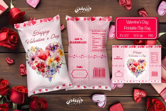 Valentine Chip Bag Printable party favor Valentine gift Printable template Sublimation Createya Design 