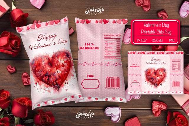 Valentine Chip Bag Printable party favor Valentine gift Printable template Sublimation Createya Design 