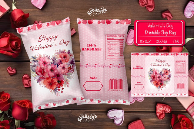 Valentine Chip Bag Printable party favor Valentine gift Printable template Sublimation Createya Design 