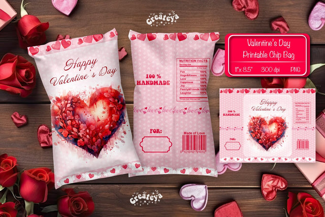 Valentine Chip Bag Printable party favor Valentine gift Printable template Sublimation Createya Design 