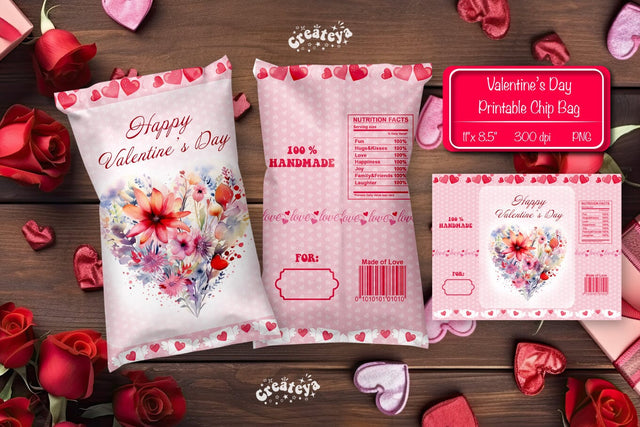 Valentine Chip Bag Printable party favor Valentine gift Printable template Sublimation Createya Design 