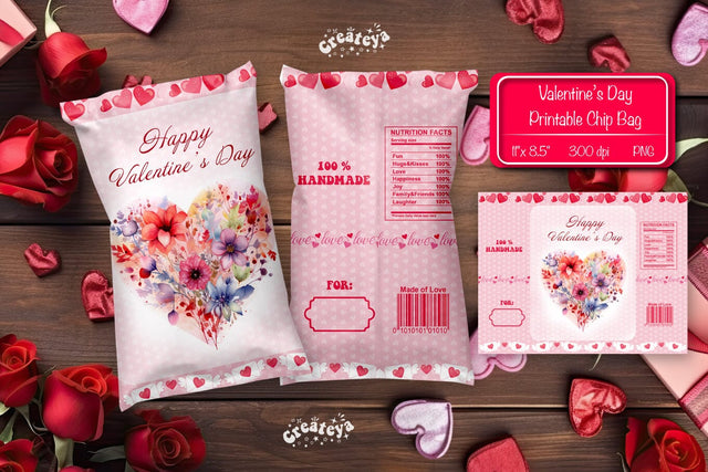 Valentine Chip Bag Printable party favor Valentine gift Printable template Sublimation Createya Design 