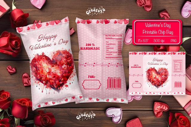 Valentine Chip Bag Printable party favor Valentine gift Printable template Sublimation Createya Design 