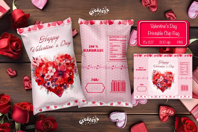 Valentine Chip Bag Printable party favor Valentine gift Printable template Sublimation Createya Design 