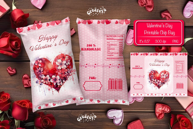 Valentine Chip Bag Printable party favor Valentine gift Printable template Sublimation Createya Design 