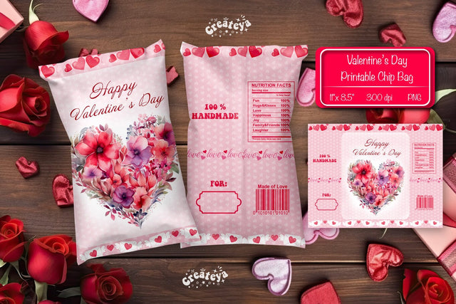 Valentine Chip Bag Printable party favor Valentine gift Printable template Sublimation Createya Design 