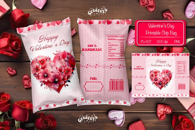 Valentine Chip Bag Printable party favor Valentine gift Printable template Sublimation Createya Design 