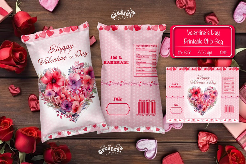 Valentine Chip Bag Printable party favor Valentine gift Printable template Sublimation Createya Design 