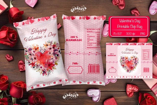 Valentine Chip Bag Printable party favor Valentine gift Printable template Sublimation Createya Design 