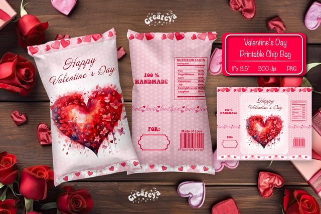 Valentine Chip Bag Printable party favor Valentine gift Printable template Sublimation Createya Design 