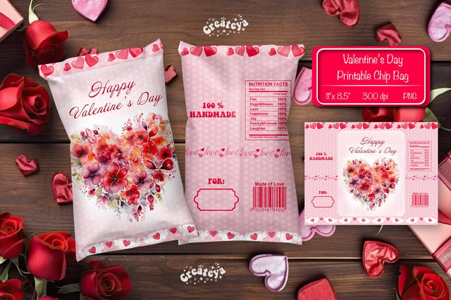 Valentine Chip Bag Printable party favor Valentine gift Printable template Sublimation Createya Design 