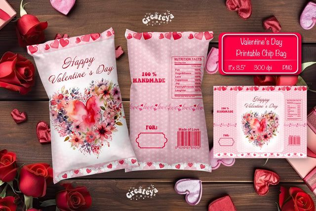 Valentine Chip Bag Printable party favor Valentine gift Printable template Sublimation Createya Design 