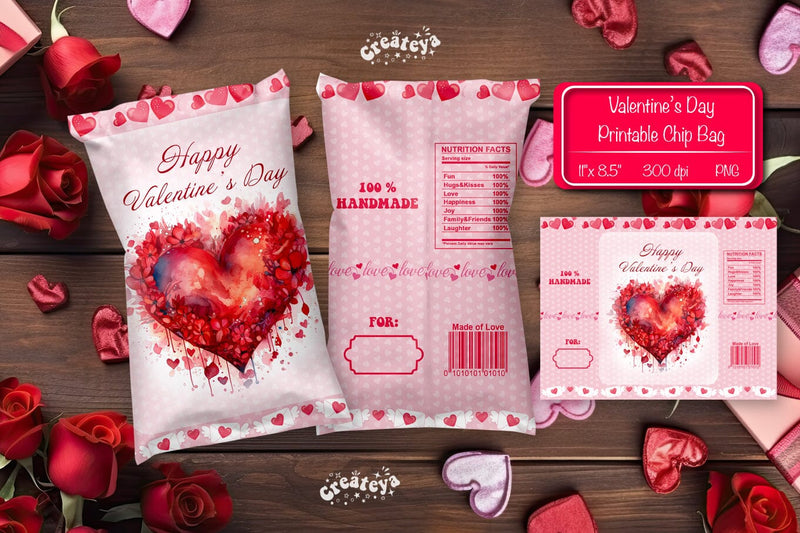 Valentine Chip Bag Printable party favor Valentine gift Printable template Sublimation Createya Design 