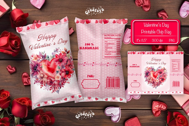 Valentine Chip Bag Printable party favor Valentine gift Printable template Sublimation Createya Design 