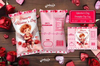 Valentine Chip Bag template Printable party favor Valentine gift Sublimation Createya Design 