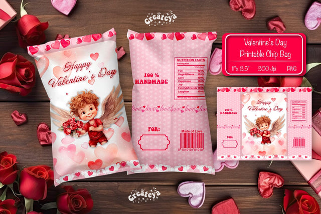 Valentine Chip Bag template Printable party favor Valentine gift Sublimation Createya Design 
