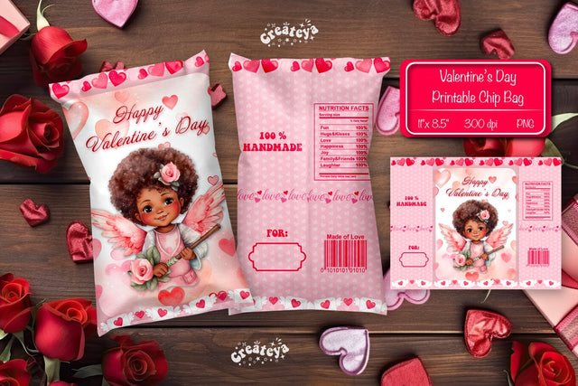 Valentine Chip Bag template Printable party favor Valentine gift Sublimation Createya Design 