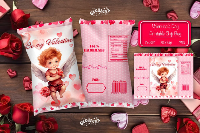 Valentine Chip Bag template Printable party favor Valentine gift Sublimation Createya Design 