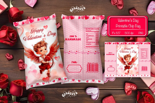 Valentine Chip Bag template Printable party favor Valentine gift Sublimation Createya Design 