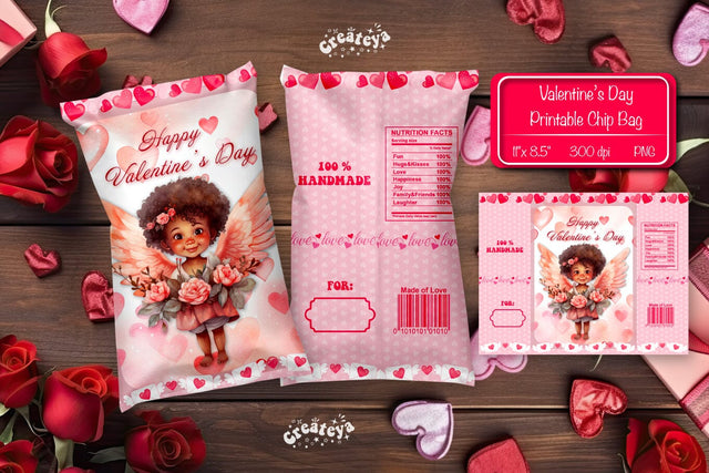 Valentine Chip Bag template Printable party favor Valentine gift Sublimation Createya Design 