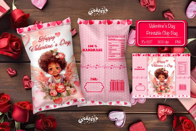Valentine Chip Bag template Printable party favor Valentine gift Sublimation Createya Design 