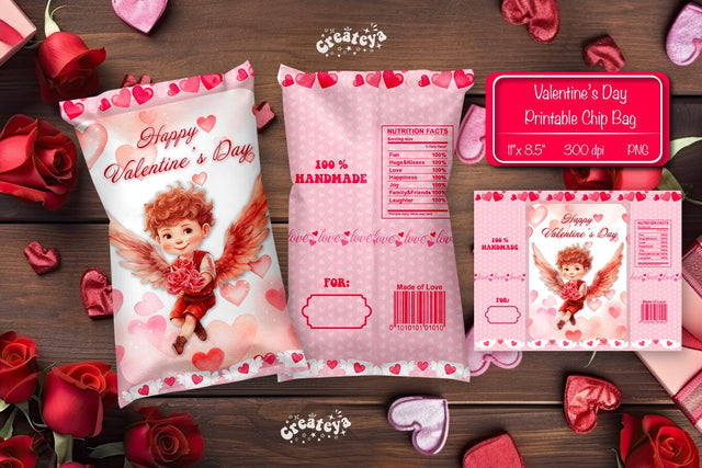 Valentine Chip Bag template Printable party favor Valentine gift Sublimation Createya Design 