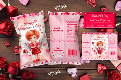 Valentine Chip Bag template Printable party favor Valentine gift Sublimation Createya Design 