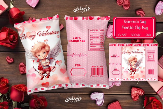 Valentine Chip Bag template Printable party favor Valentine gift Sublimation Createya Design 