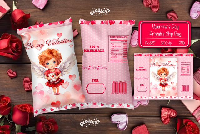 Valentine Chip Bag template Printable party favor Valentine gift Sublimation Createya Design 