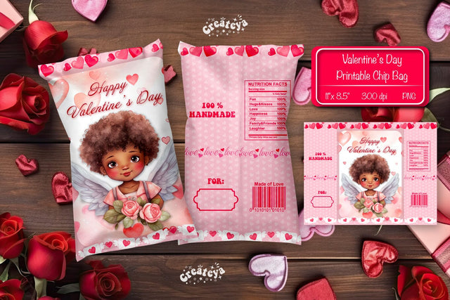 Valentine Chip Bag template Printable party favor Valentine gift Sublimation Createya Design 