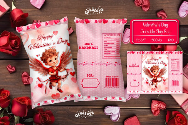Valentine Chip Bag template Printable party favor Valentine gift Sublimation Createya Design 