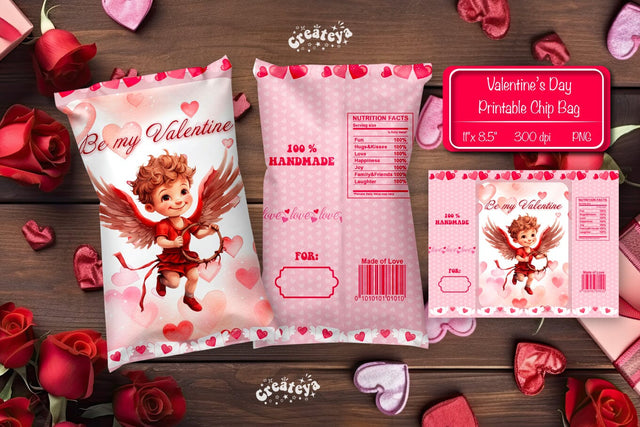 Valentine Chip Bag template Printable party favor Valentine gift Sublimation Createya Design 
