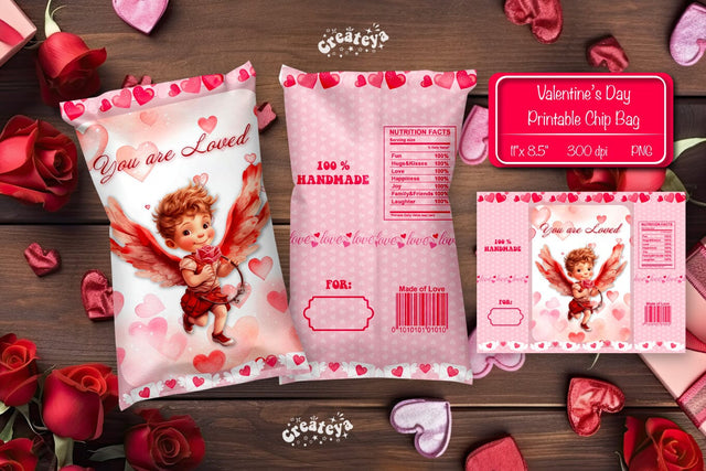 Valentine Chip Bag template Printable party favor Valentine gift Sublimation Createya Design 